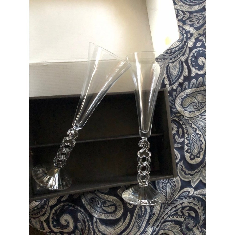2000 Cristal d'Arques Millennium Collectible Champagne Set 2 Flutes Original Box